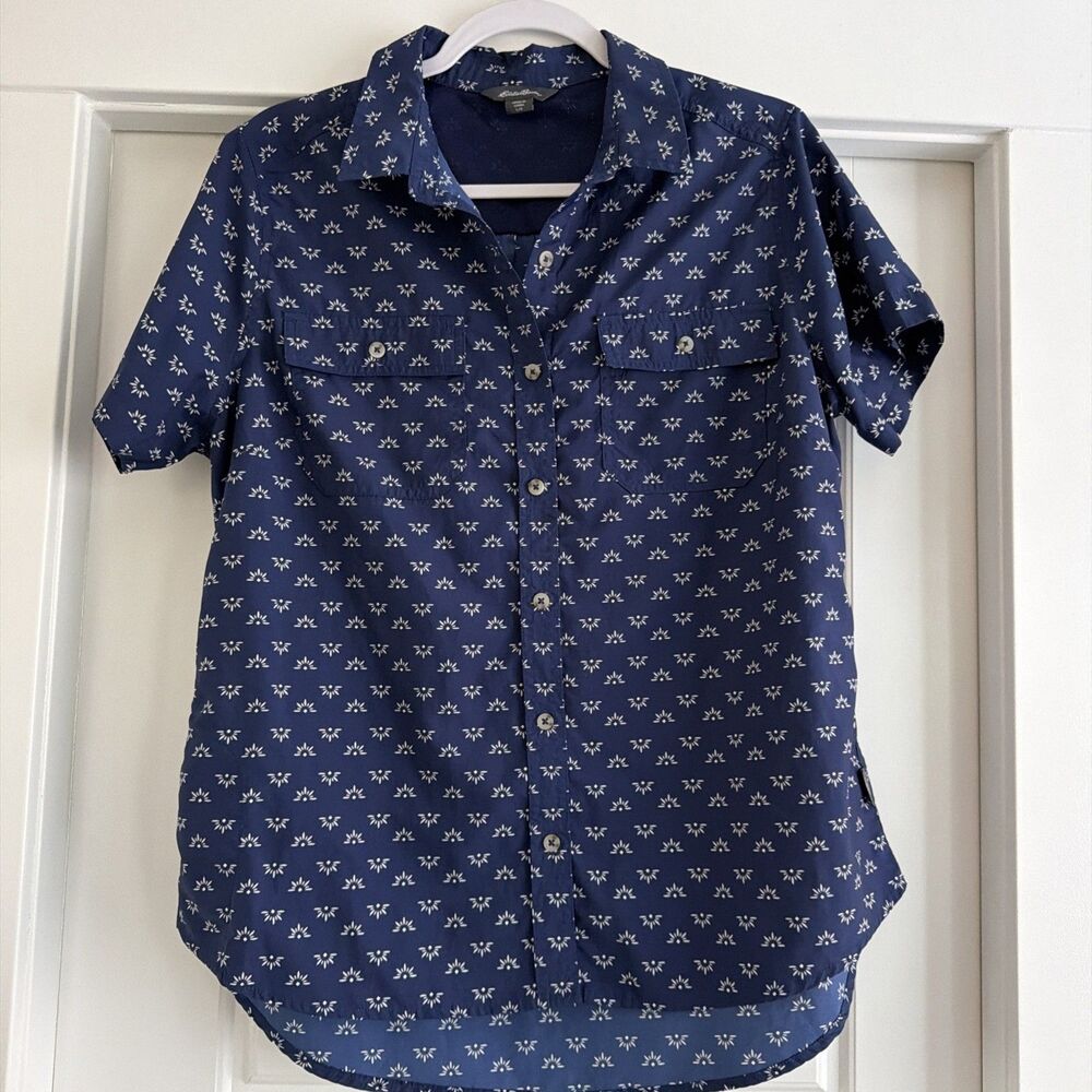 Eddie Bauer Blue Button Short Sleeve Top Large
